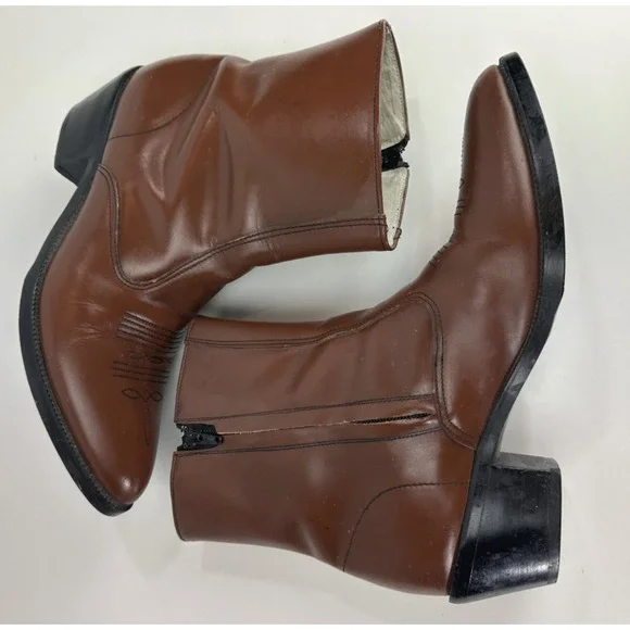 *Flaw Long Haul Mens Leather Cowboy Boots Sz 10M Western Zip Ankle Riding Brown - Picture 9 of 16